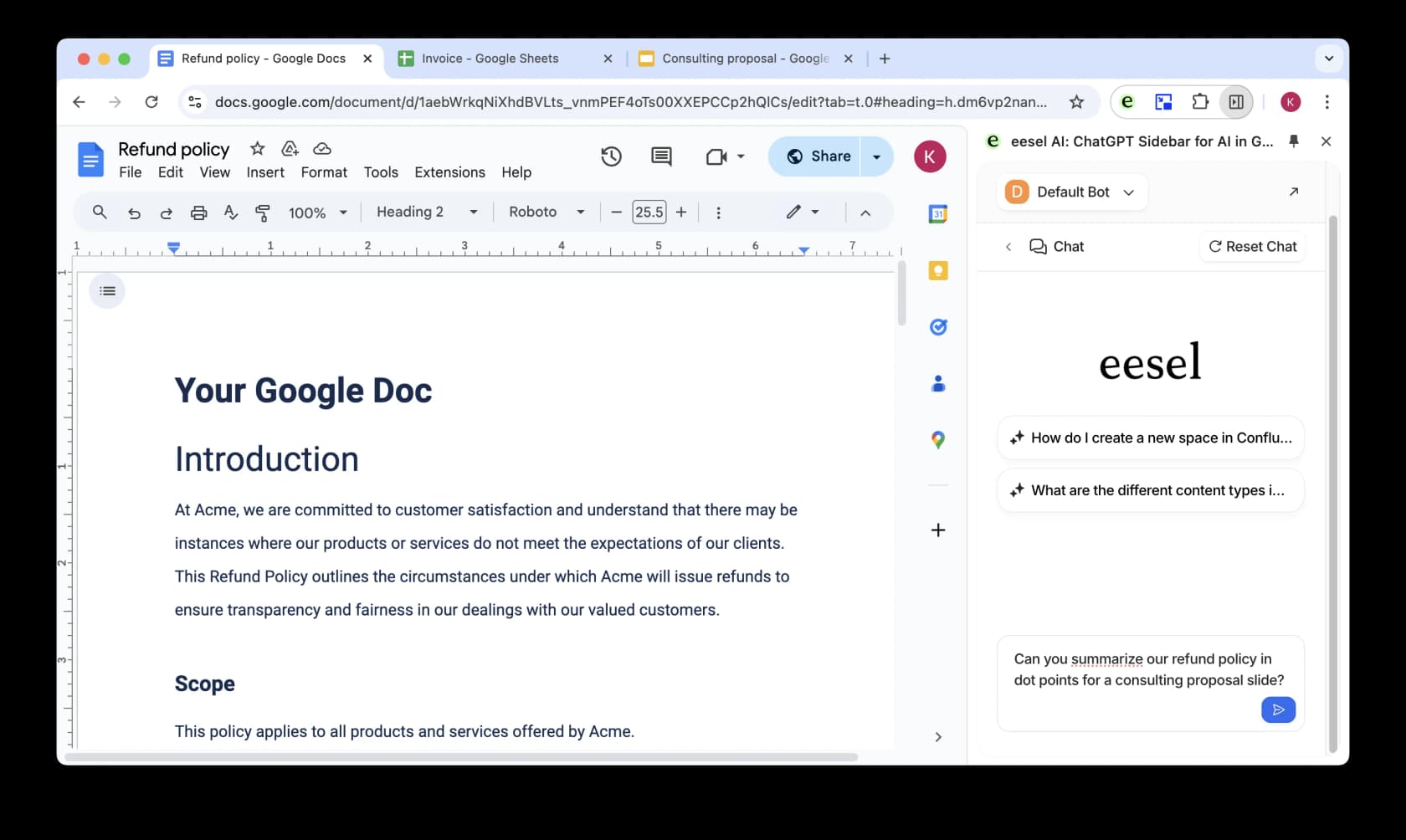 Screenshot of user chatting with the AI assistant in Google Drive.