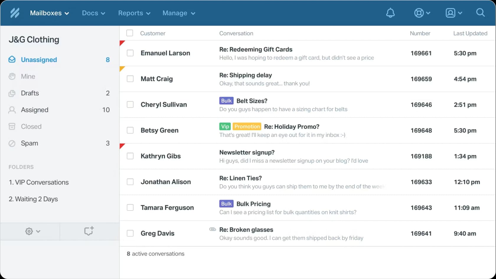 A screenshot of the Help Scout dashboard, showing the clean and personal interface designed for managing customer conversations.