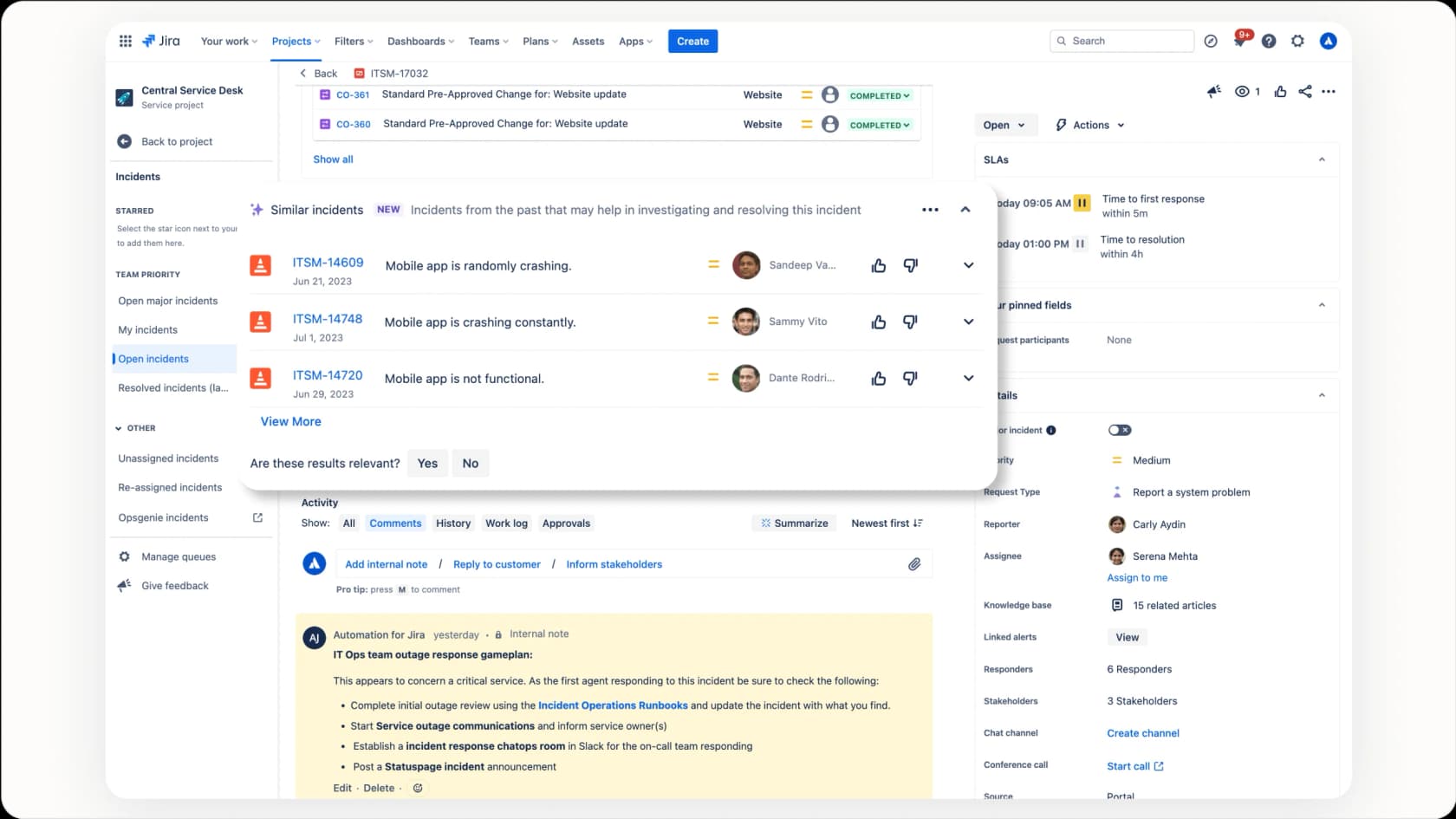 Jira dashboard overview highlighting project progress and potential AI assistance areas.