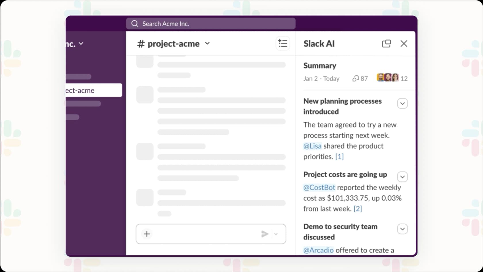 Slack AI's conversation summary feature.