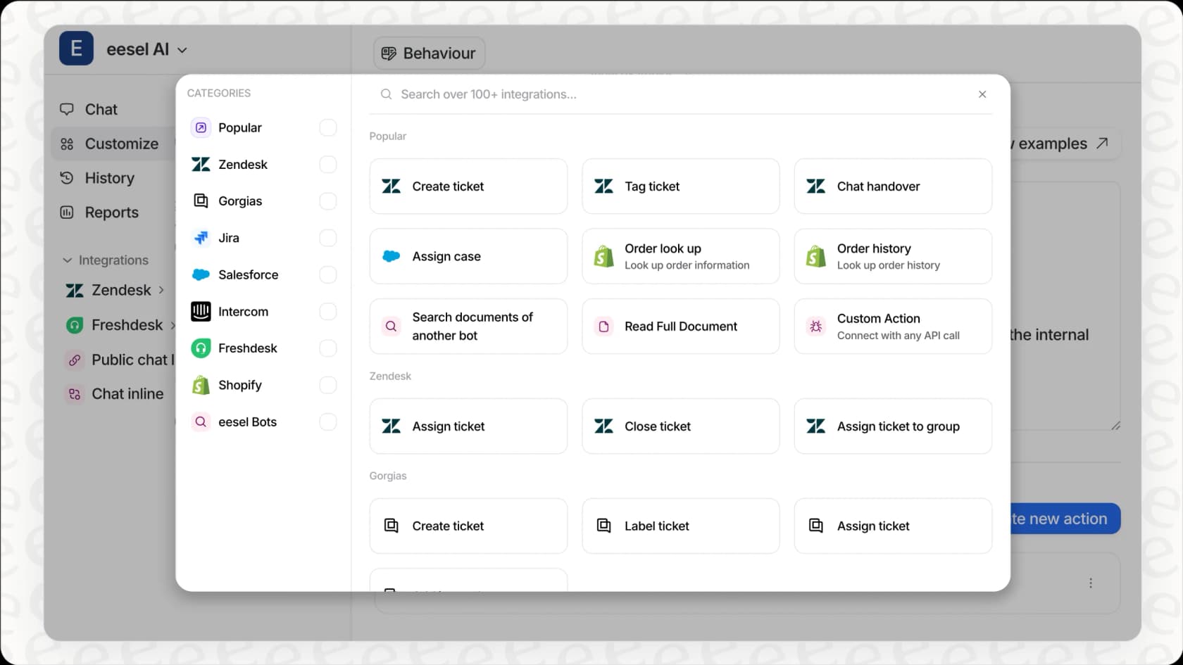An image showing the eesel AI Agent in a helpdesk, automatically resolving a customer ticket about order status, a task that Shopify Sidekick cannot perform.