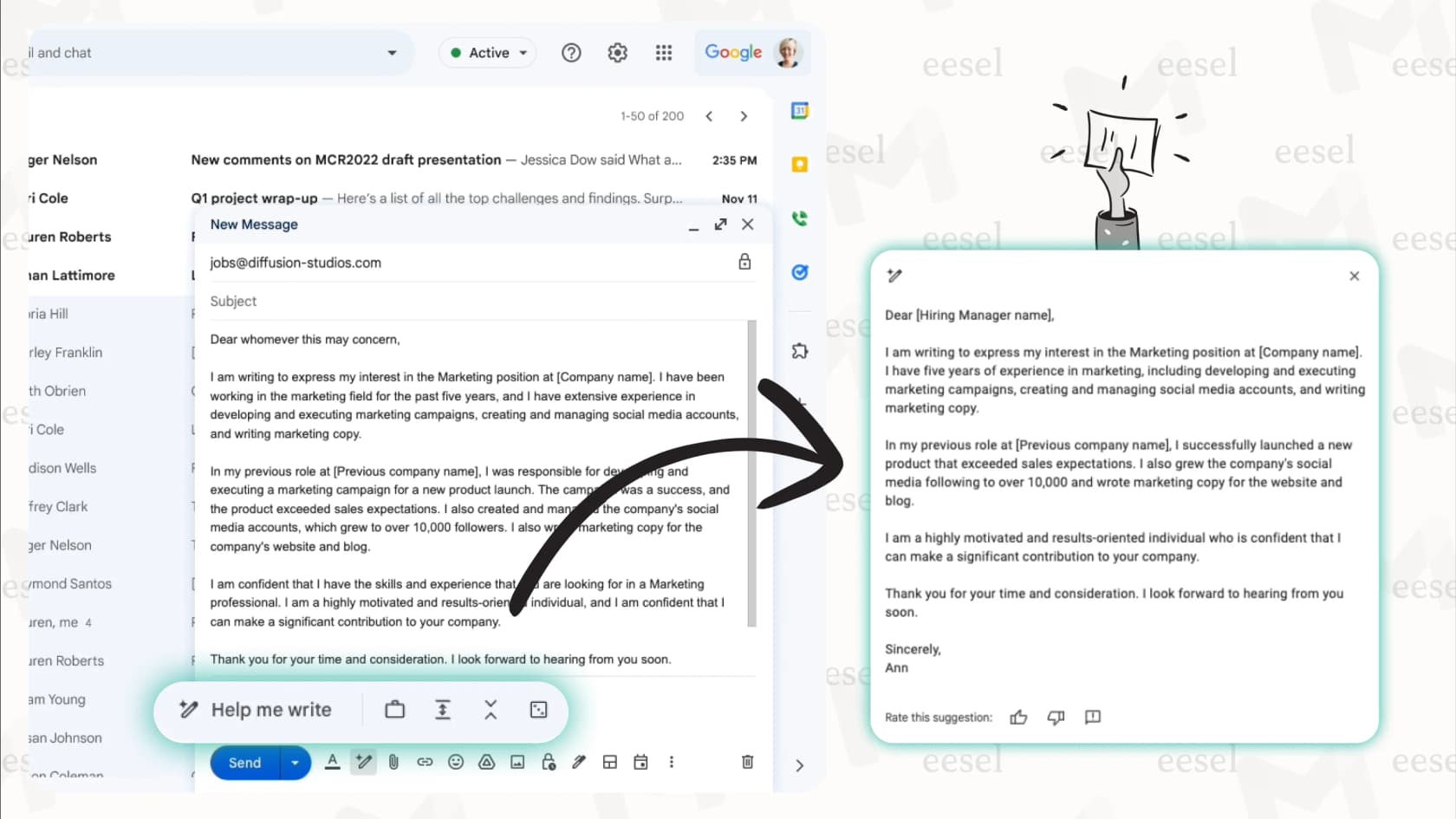 Google Gemini suggesting an email reply.