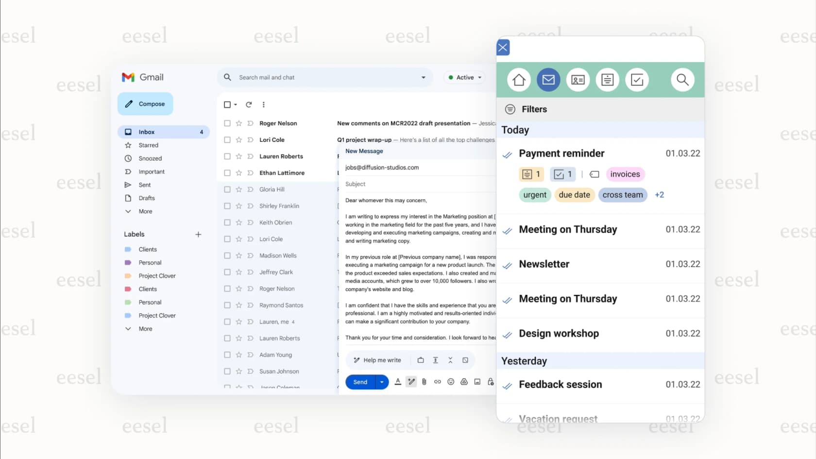 Mailbutler's task organizing feature in Gmail.