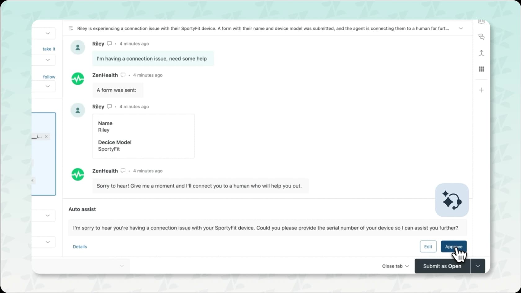 Zendesk agent workspace for managing customer tickets.