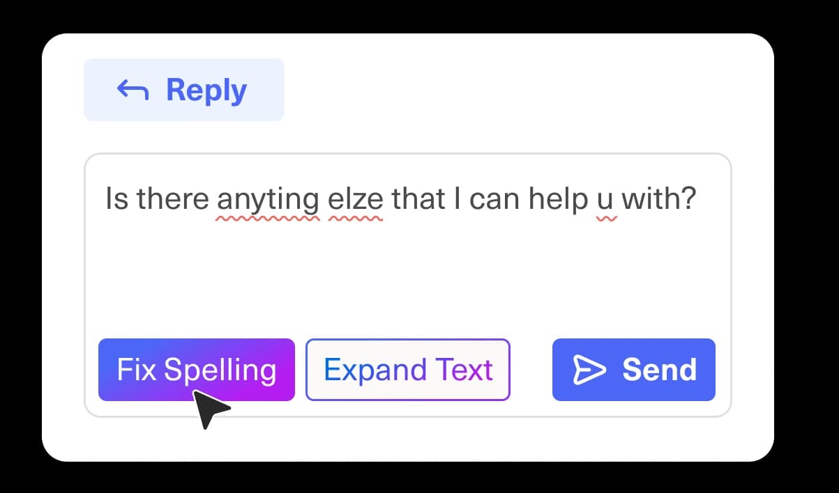 AI copilot interface with spelling correction and text expansion suggestions