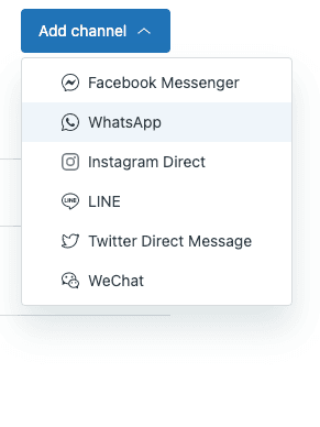 El panel de administración de Zendesk que muestra las opciones para agregar nuevos canales de comunicación, incluidos Facebook Messenger, WhatsApp e Instagram Direct.