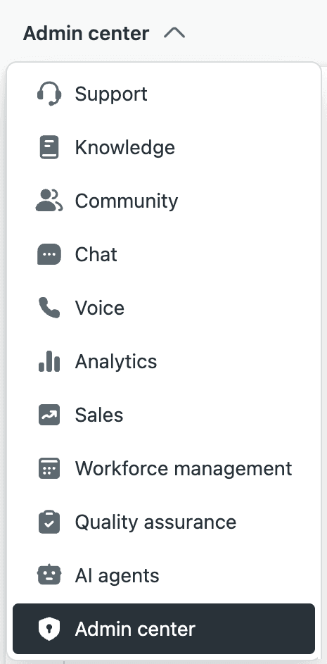 Produktnavigationsmenü, das den Pfad vom App-Launcher zum Admin Center zeigt