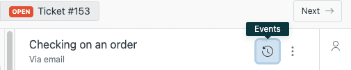 Agent Workspace-Konversationsüberschrift mit Tooltip für das Ereignis-Symbol