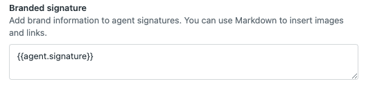 Agent signature settings panel with placeholder options