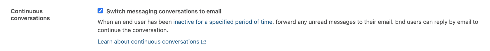 Zendesk Admin Center settings for continuous conversations