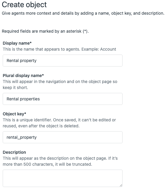 Admin Center form for creating custom objects with key and display name fields