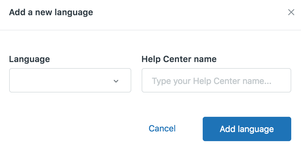 Help Center language selection panel with dropdown options