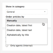 Menu suspenso de configurações de seção para ordenar artigos no Zendesk Guide