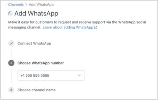 WhatsApp channel configuration in Zendesk Admin Center