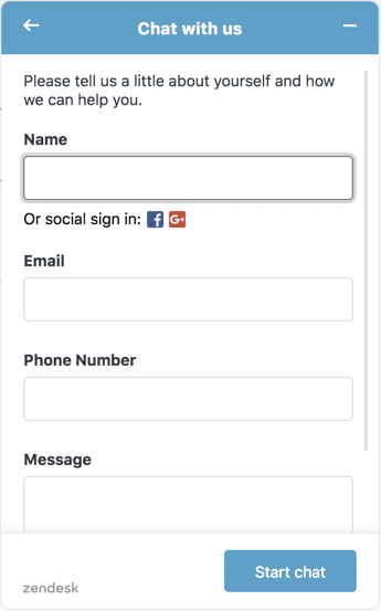 Web Widget (Classic) Kontaktformular mit Feldern für Name, E-Mail und Nachricht