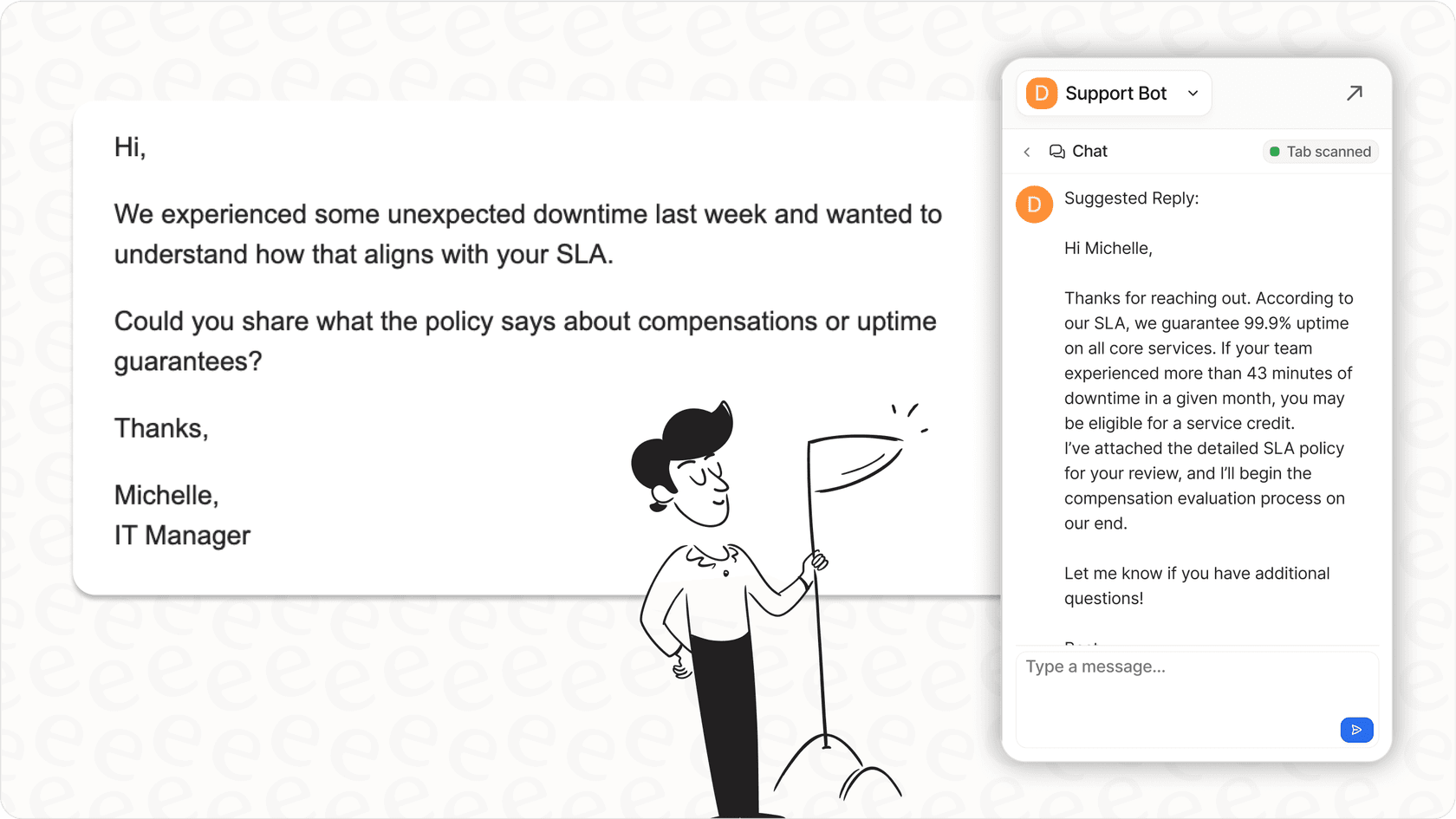 Screenshot of eesel suggesting a reply draft in a chat or email interface.