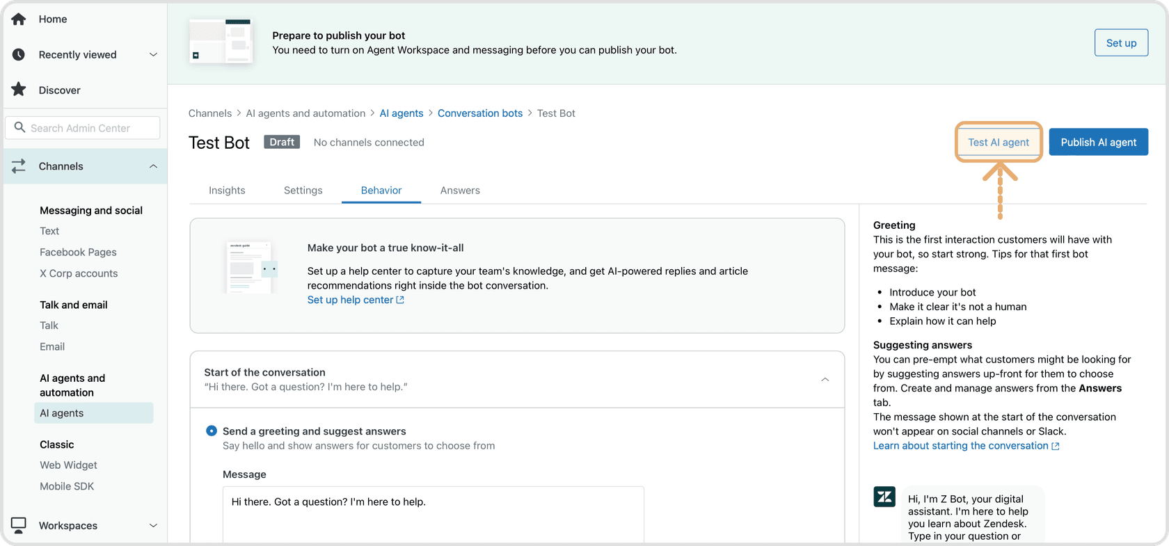 screenshot to test the answer bot