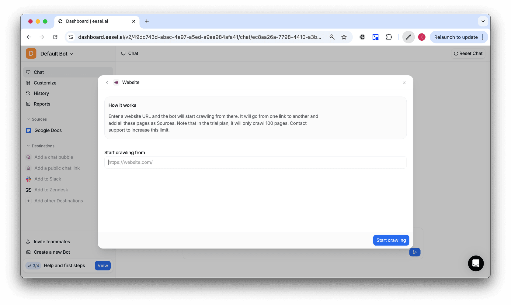 Add your website as a source to crawl it