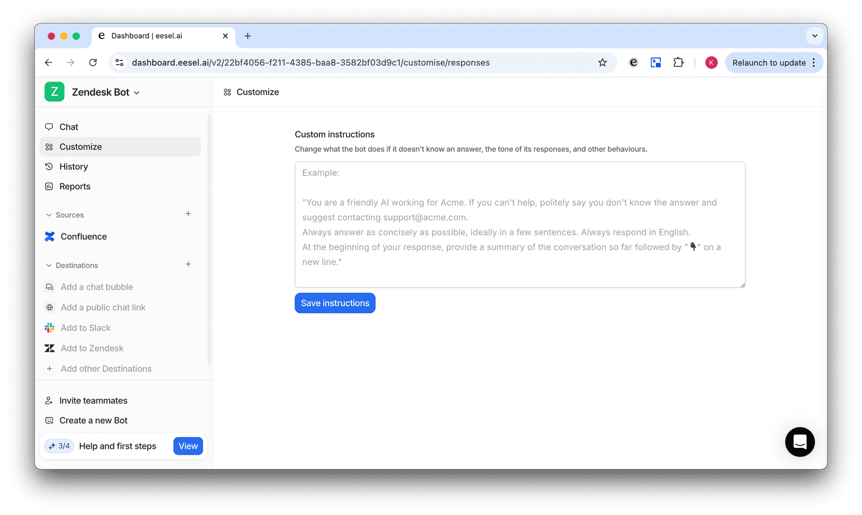 a screenshot of the customize tab for the chatgpt integration