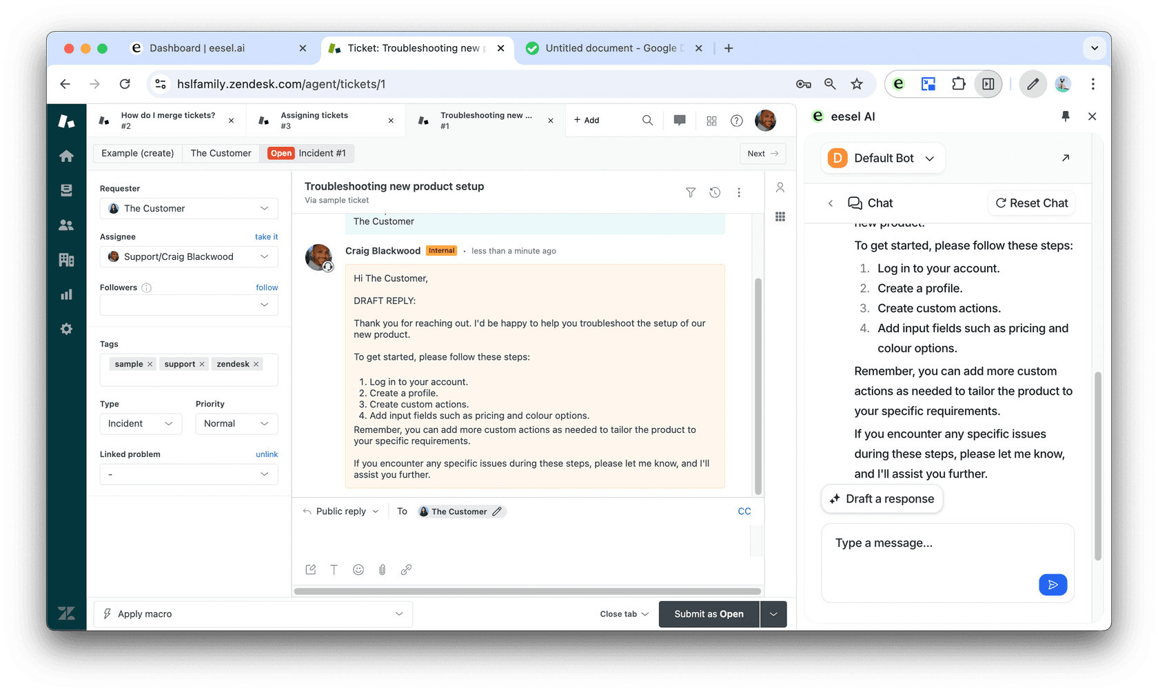 Screenshot showcasing eesel AI adding an internal note into helpdesk
