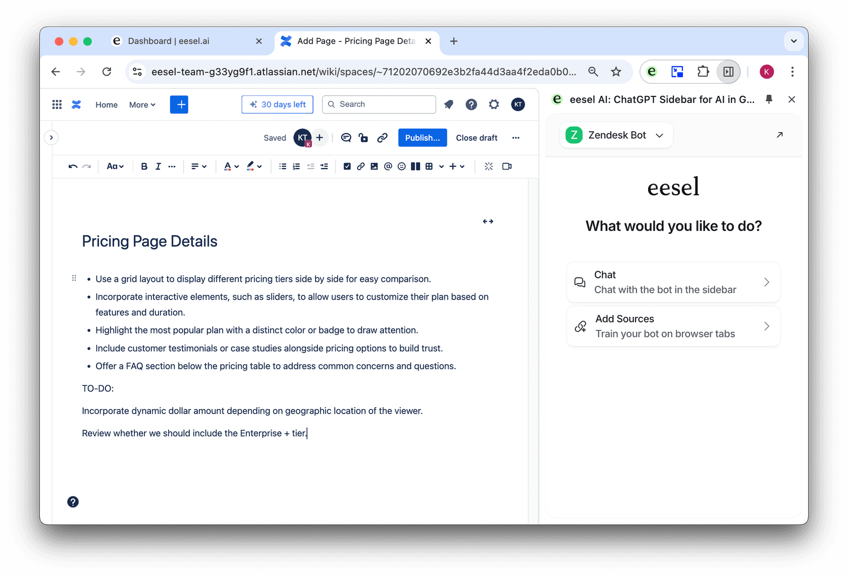 an image of a Confluence page with the eesel AI extension to add sources