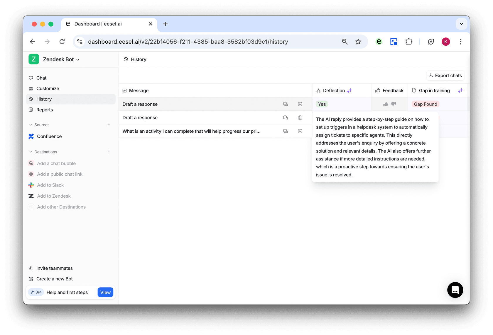 deflection rates in the history tab for google docs ai pages