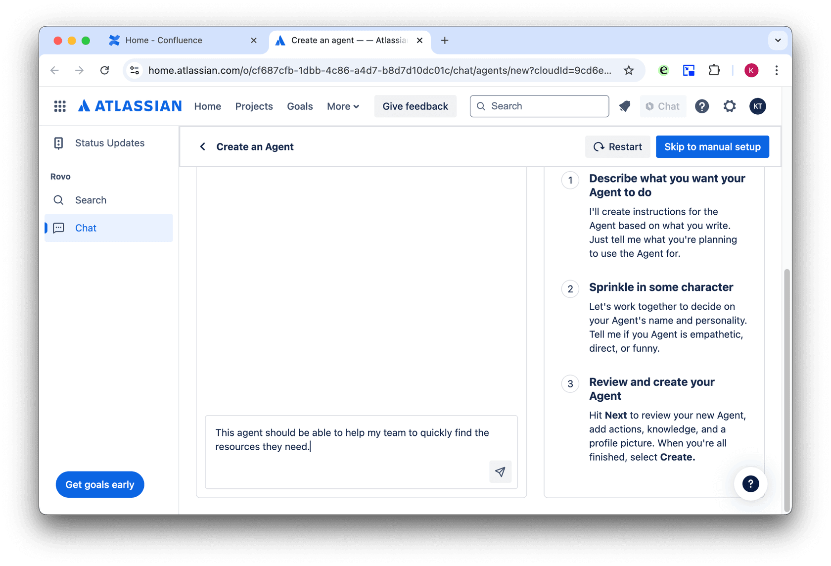 Confluence atlassian rovo set up description