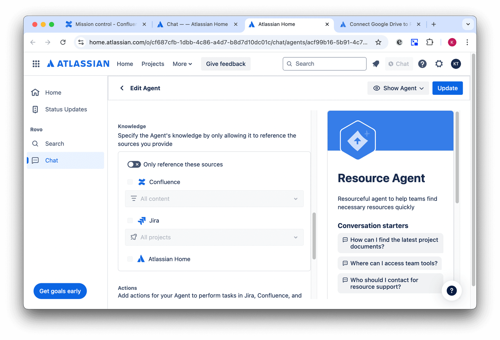 Confluence AI rovo adding knowledge to the agent