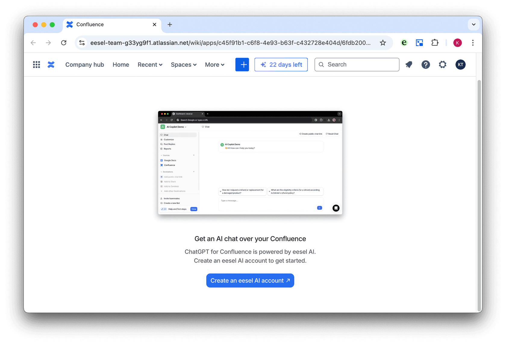 screenshot of prompt window for chatgpt for confluence to create an account