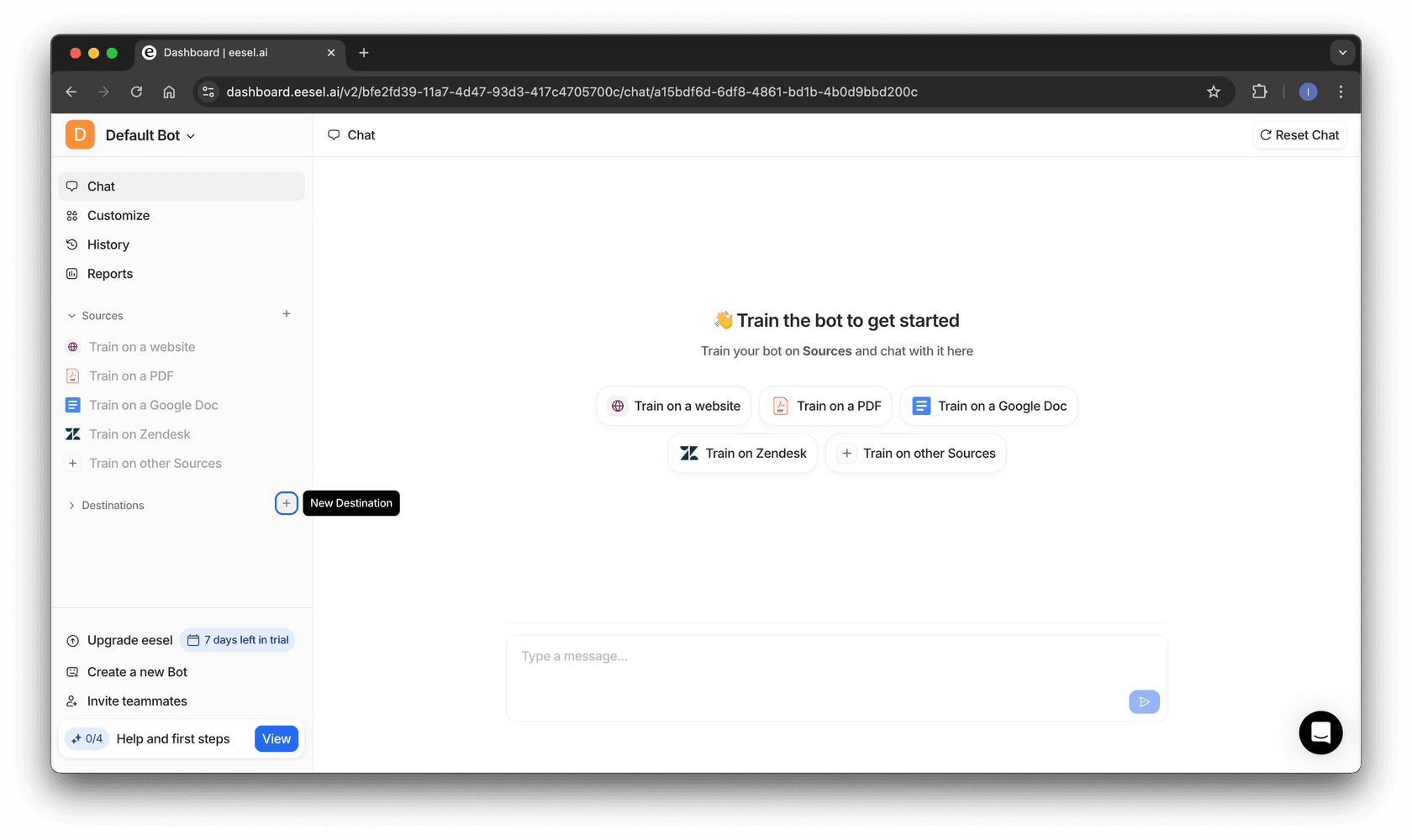 screenshot of someone selecting a new source for intercom integration bot