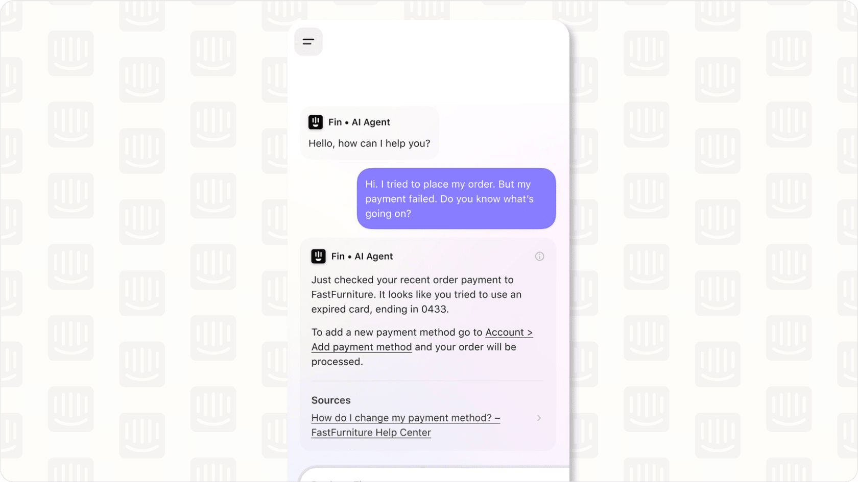 Image of Intercom Fin 2 AI agent interacting with a customer in a chat window