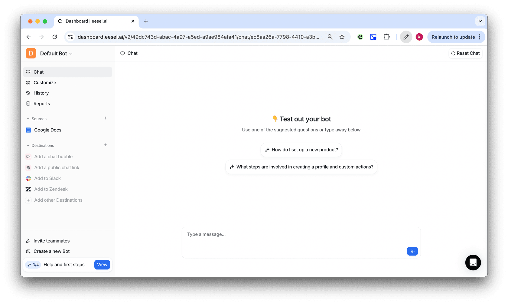 intercom agent first step eesel dash