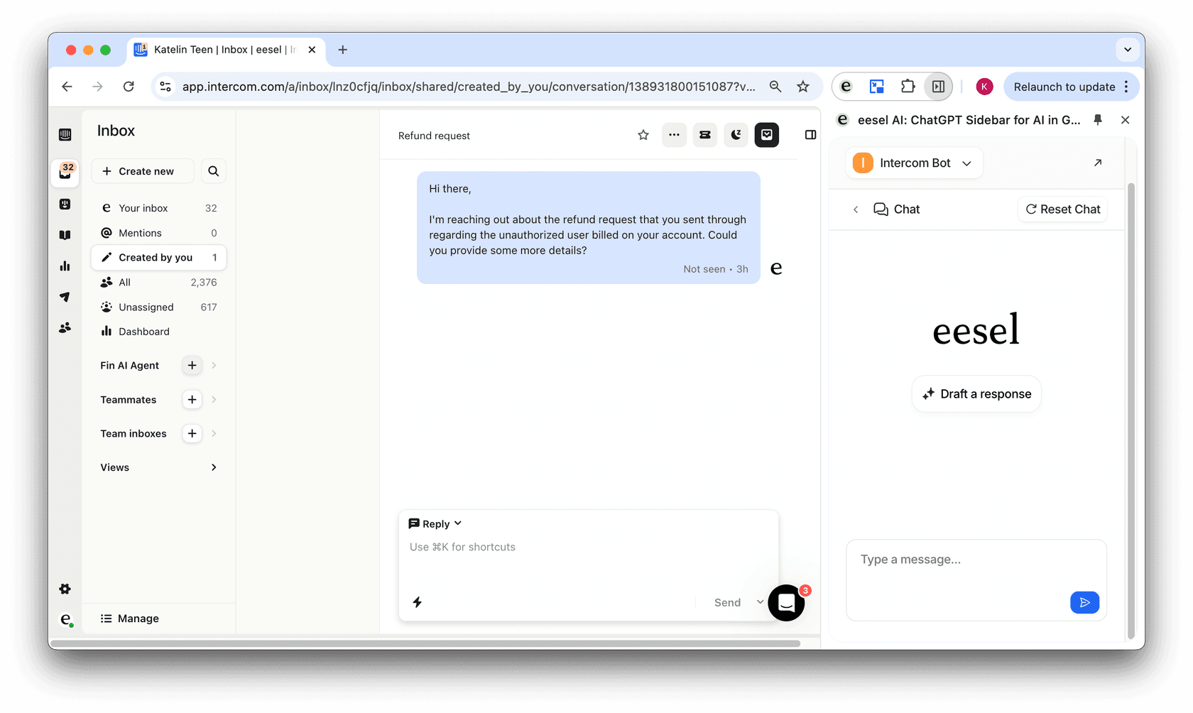 use your extension in intercom to chat over google docs