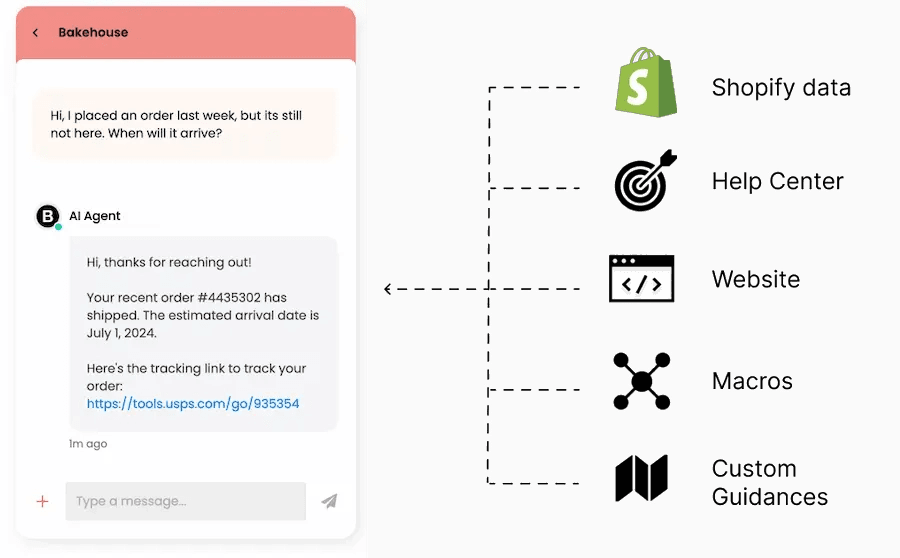 screenshot of the gorgias platform using an AI agent to livechat across app platforms