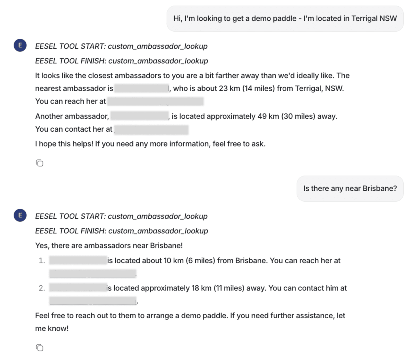 a livechat showing the eesel AI custom lookup tool