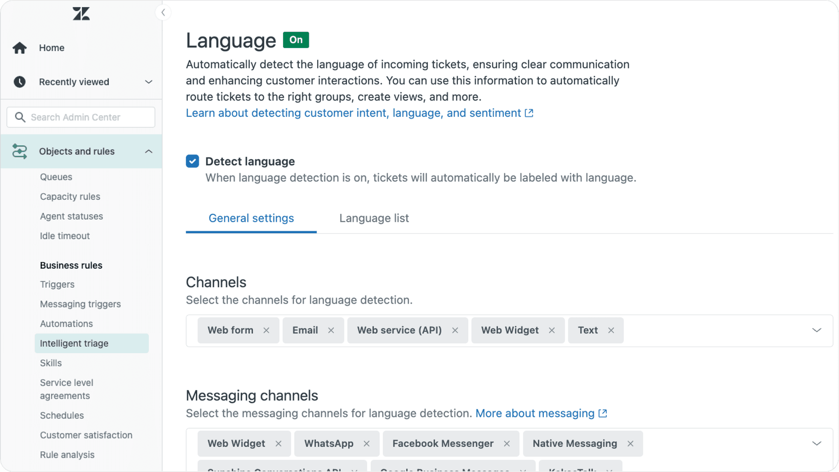 Screenshot of Zendesk AI intelligent triage dashboard