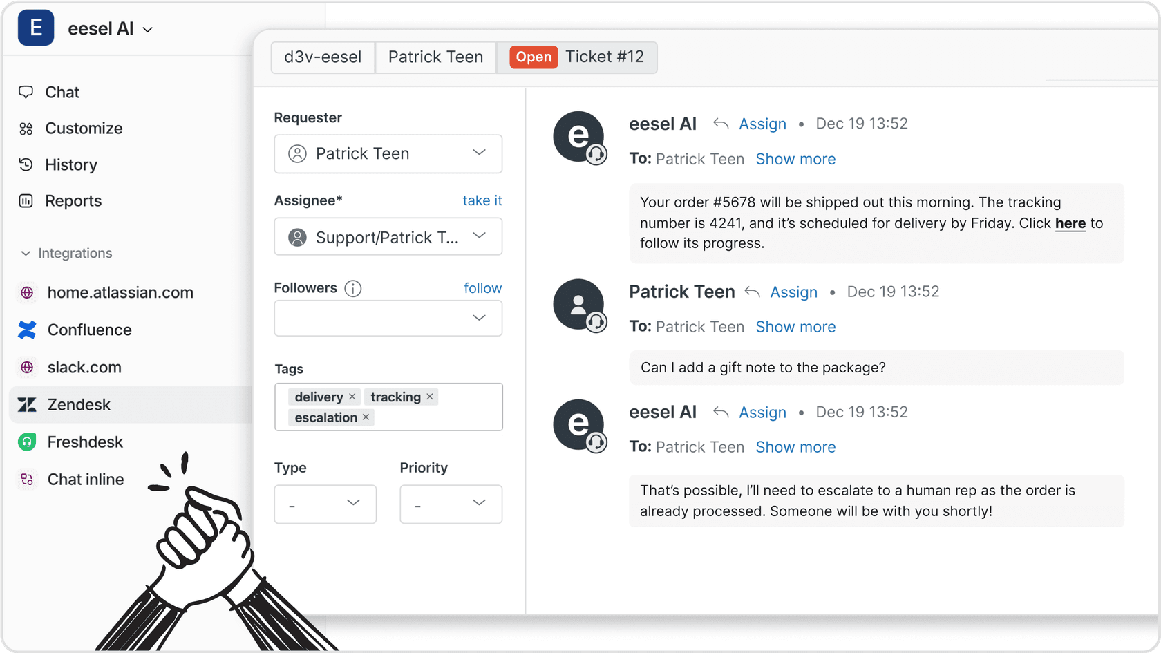 Screenshot of eesel AI which shows various helpdesk platforms such as zendesk, intercom, and freshdesk.