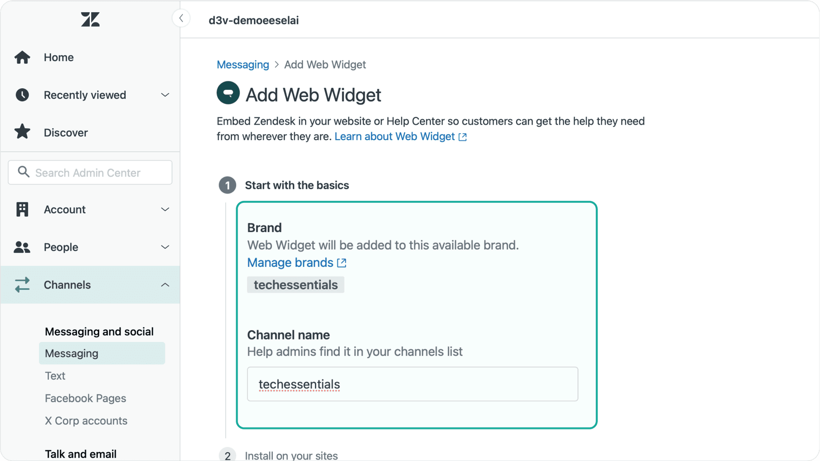 A screenshot of Zendesk's multi-brand widget configuration interface showing brand selection