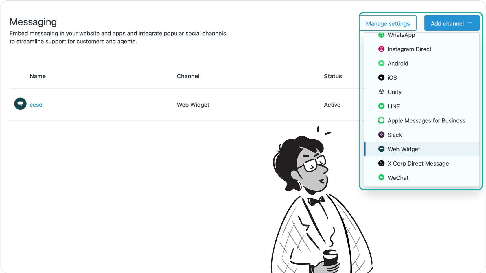 A screenshot of Zendesk's Admin panel, highlighting the configuration options in the Web Widget setup wizard