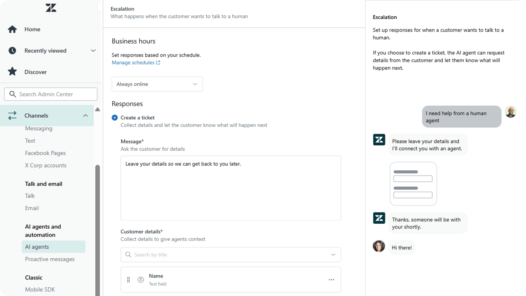 screenshot of Zendesk’s escalation conditions set up