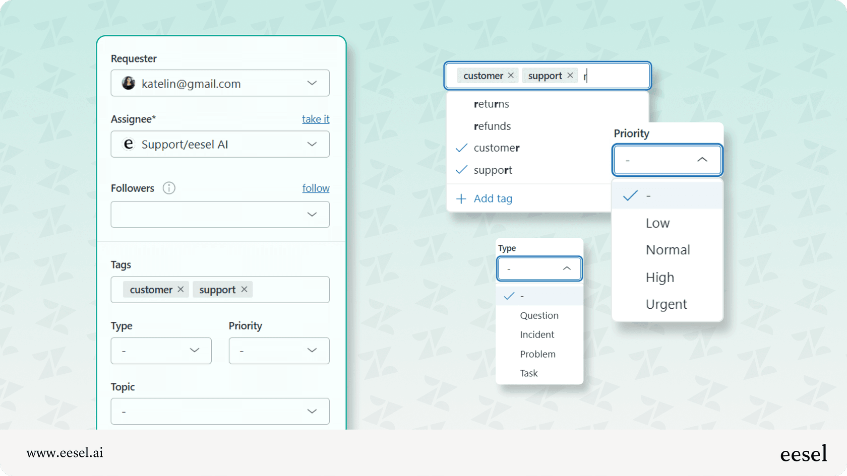 Screenshot of Classification Rules Configuration screen showing options for defining ticket categories, tag hierarchies, routing logic, and priority criteria.