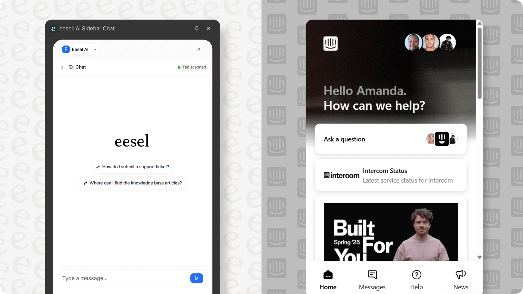 A side bar comparison of eesel AI and Intercom.