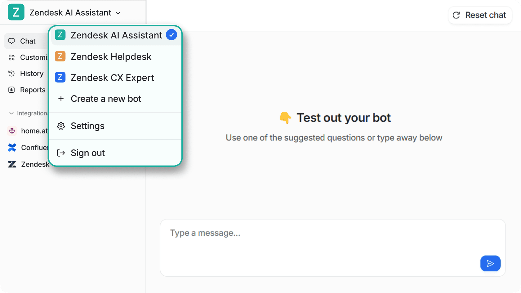 eesel AI's dashboard with 3 specialized bots.