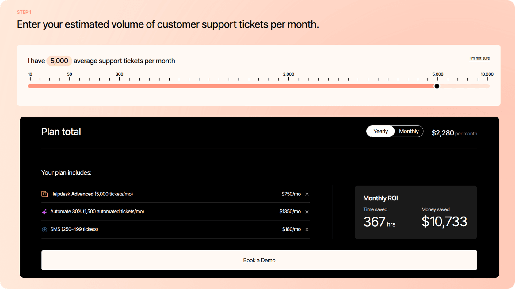 Screenshot of Gorgias automation pricing calculator