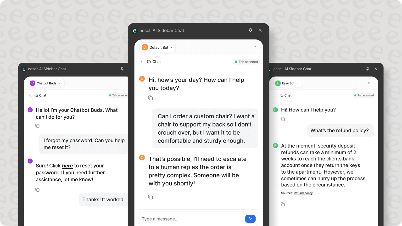 Mobile phones displaying customer support chats, highlighting how conversational AI responds accurately and efficiently to various customer queries.