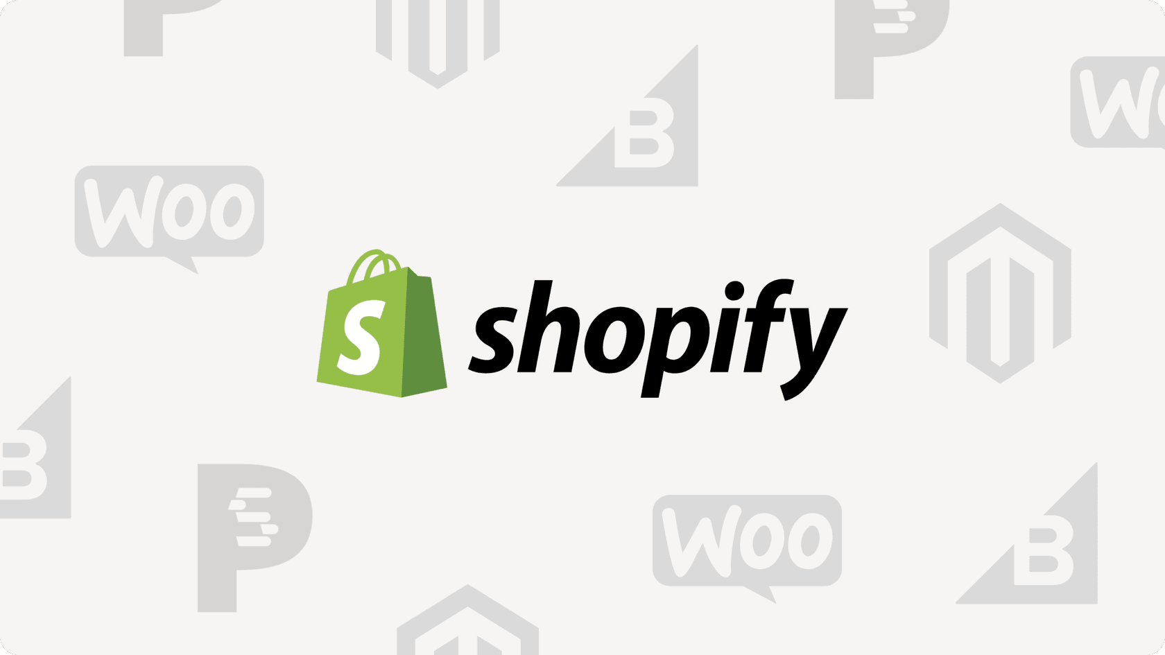 Visual showing Shopify in full color and WooCommerce, Magento, and other e-commerce platforms in grayscale, representing Gorgias AI’s stronger feature support for Shopify.