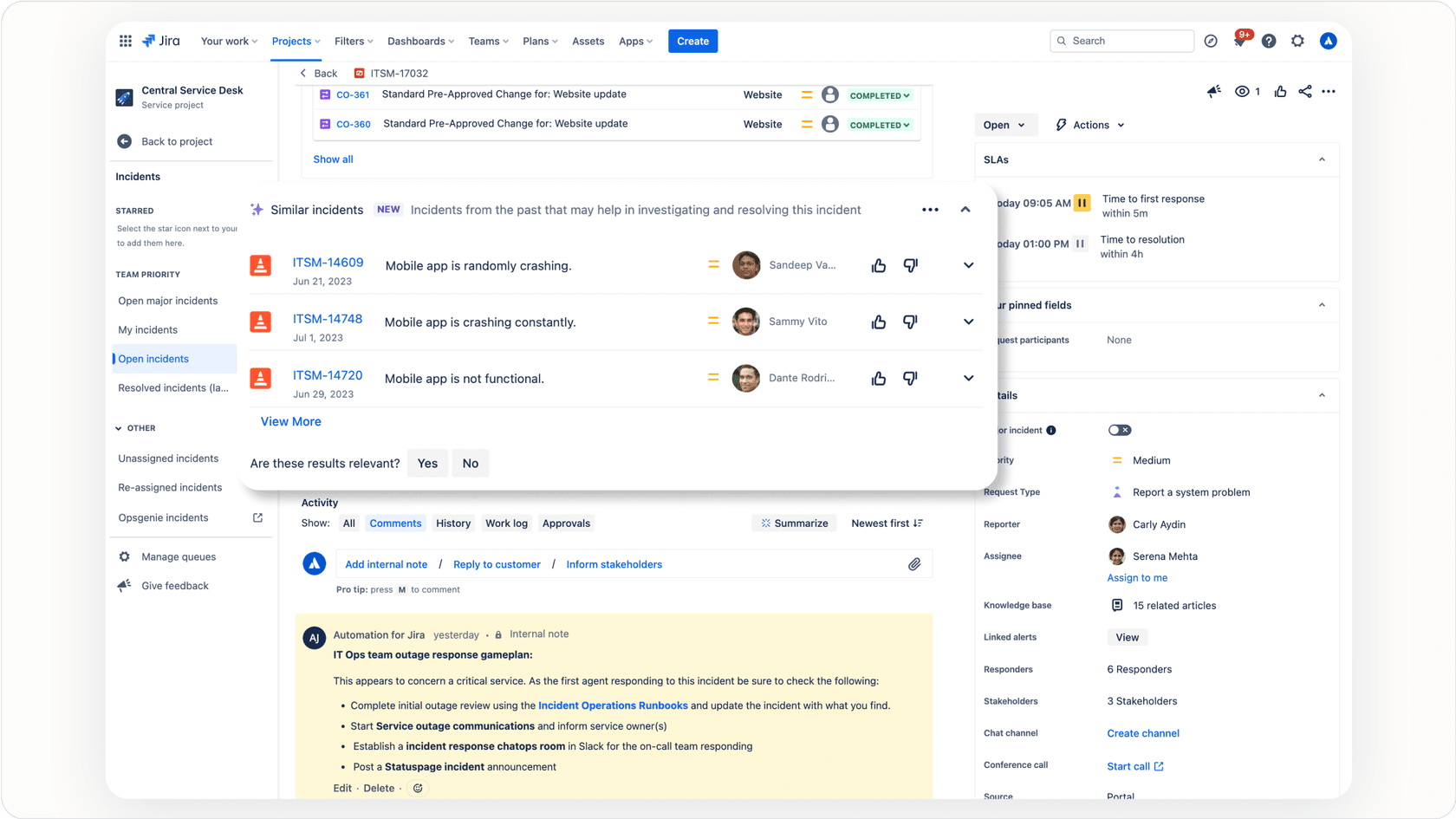 Jira AI dashboard showing project progress and potential areas for AI assistance.