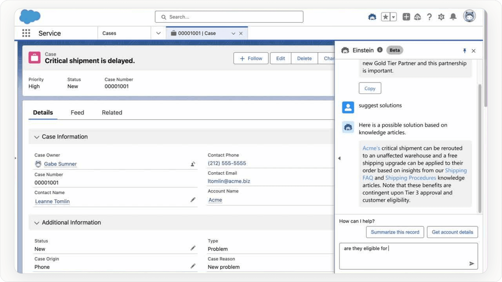 Screenshot of Salesforce AI Einstein Copilot interface showing conversational AI assistance.