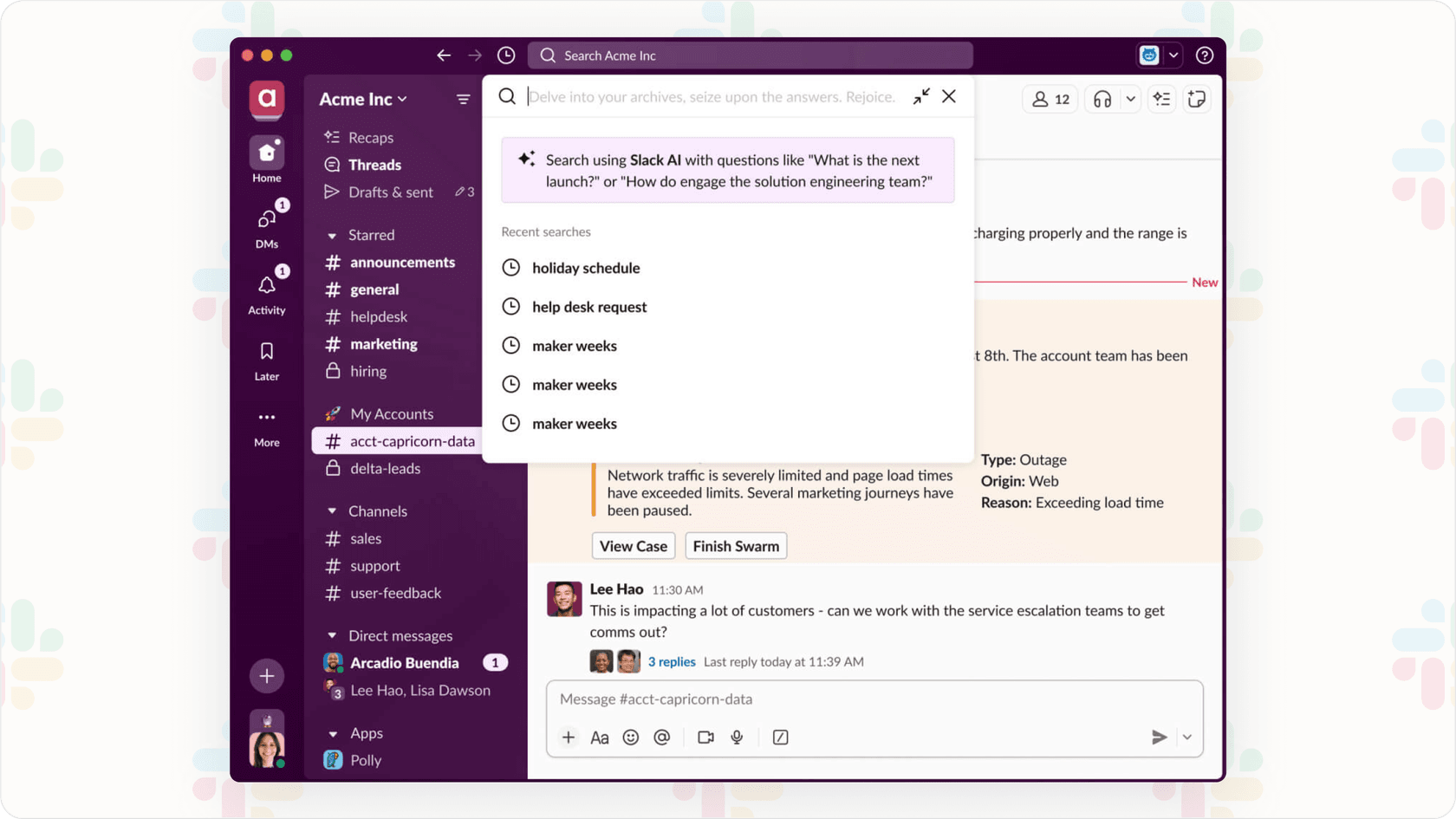 Screenshot of Slack generative AI feature for Slack AI training context