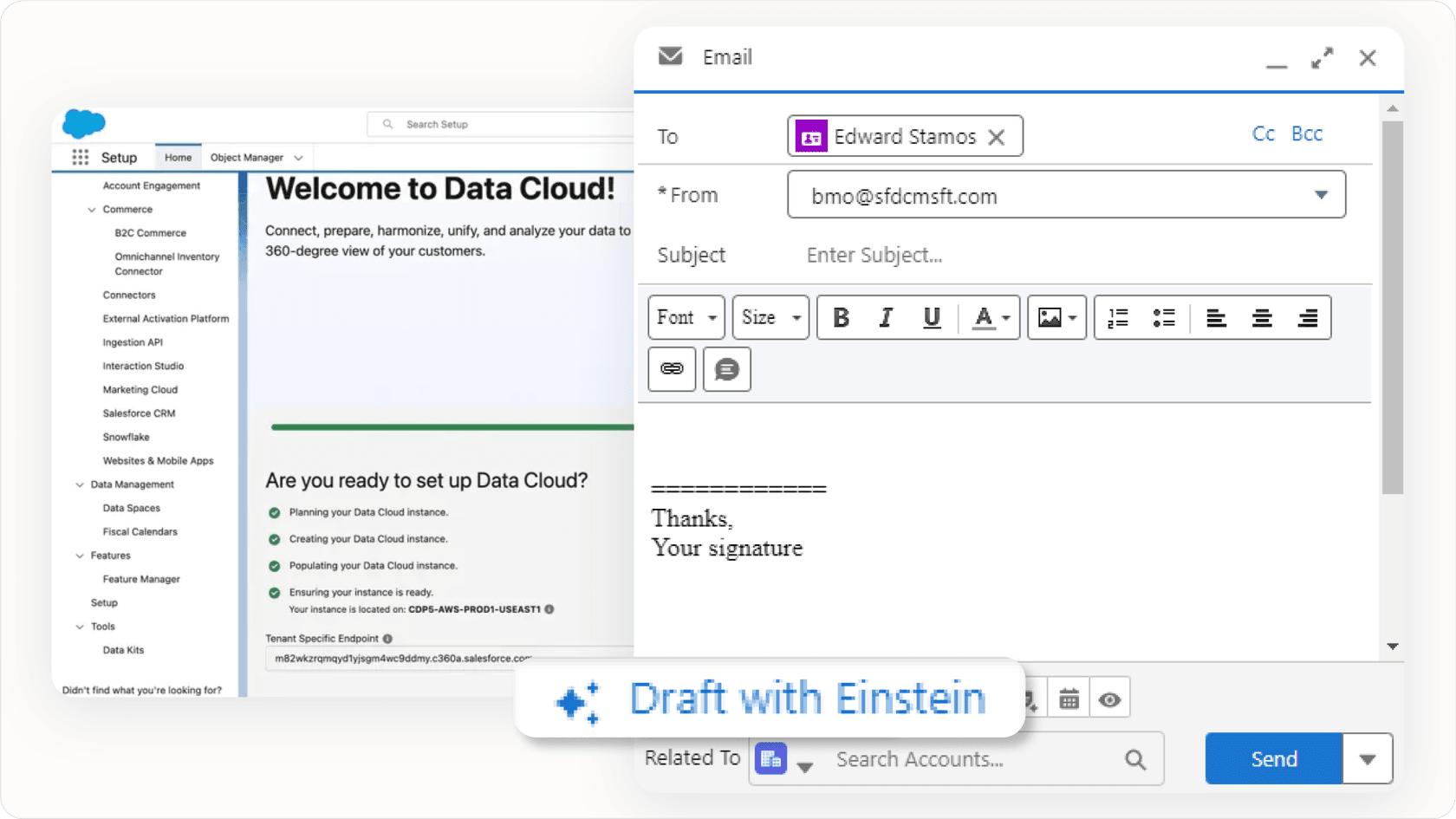 Salesforce AI Einstein in Sales Cloud showing email automation.